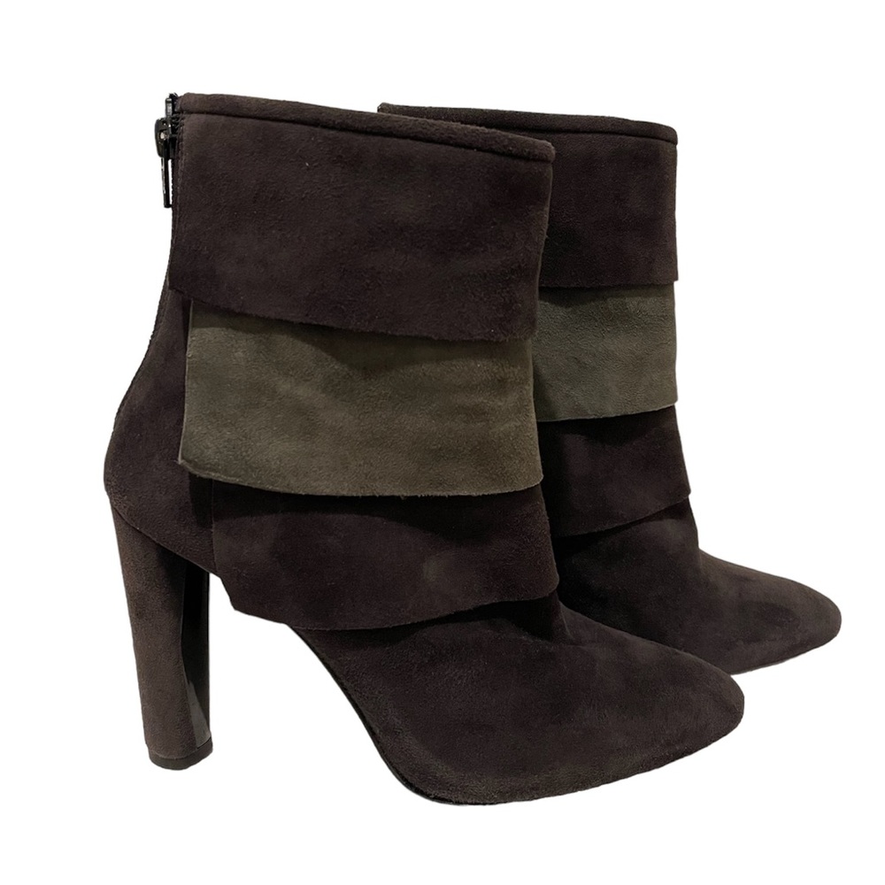 Stuart Weitzman Suede Cutout Ankle Booties Size 8 Black Block Heel Side Zip